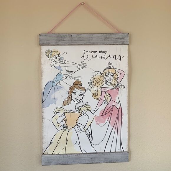 Disney Princesses Distressed wall canvas art Cinderella, Sleeping Beauty & Belle - Picture 1 of 4